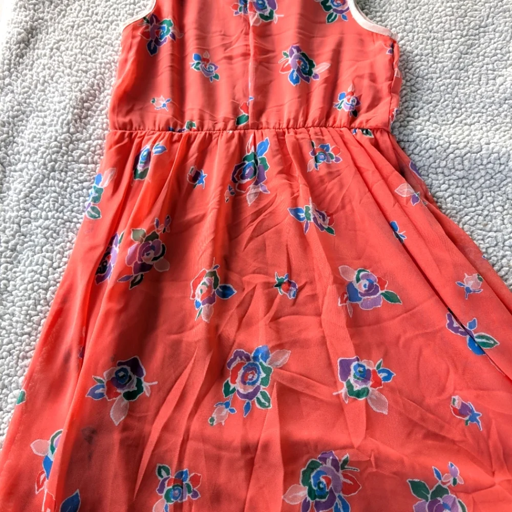 Kiddo by Katie Pink/Peach Floral Printed Dress with Collar - XL